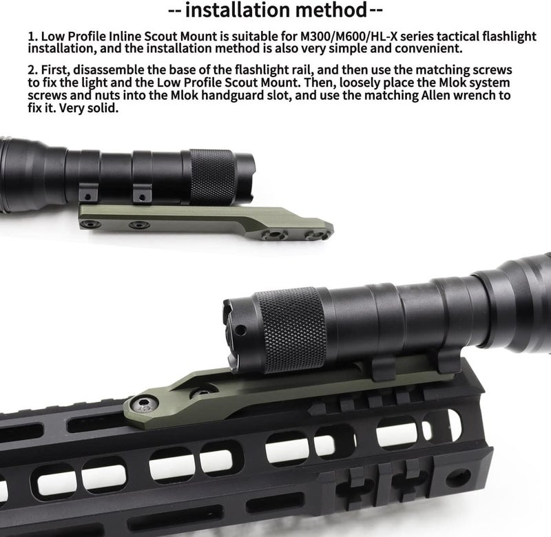 Jmtac Mlok Inline Scout Mount Low Profile Weapon Light Mount Aluminum, for M300 & M600 & HL-X Series Mlok Flashlight Mount - Image 2